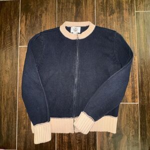 Natural Instincts 100% Cotton Navy Full Zip Knit Cardigan Sweater Australia M